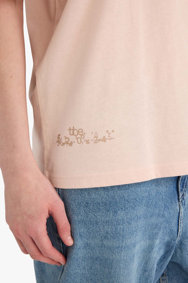 DeFacto Pink Man Boxy Fit Crew Neck Printed Short Sleeve T-Shirt Casual - Image 4